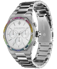 Olivia Burton Women's Hexa Multifunction Silver-Tone Stainless Steel Bracelet Watch 38mm