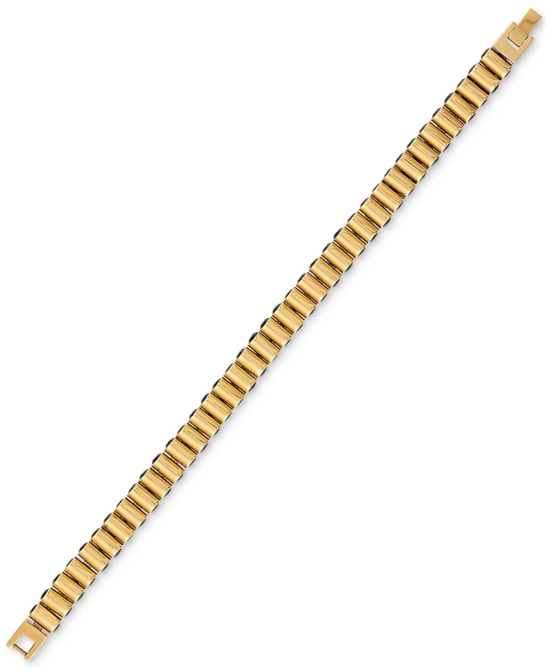 Esquire Men's Jewelry Black Spinel Cylinder Link Bracelet in Gold-Tone Ion-Plated Sterling Silver, Created for Macy's