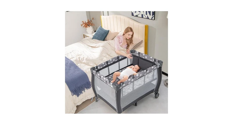 Portable Baby Playard with Changing Table Bassinet and Music Box