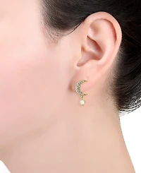 Pave Moon & Opal Star Drop Earrings in 18k Gold-Plated Sterling Silver