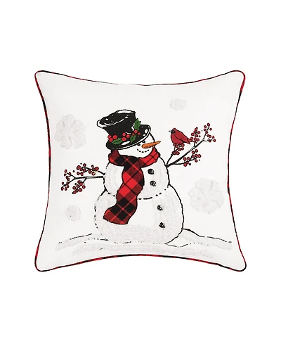 Snowman Cardinal Embroidered Throw Pillow