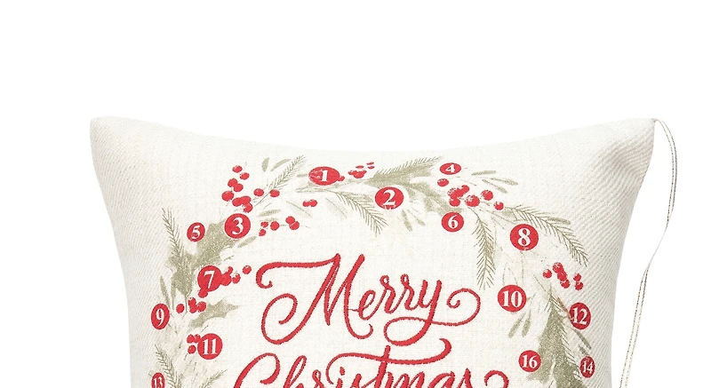 Merry Christmas Wreath 13.5' x 13.5" Embellished Throw Pillow