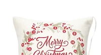 Merry Christmas Wreath 13.5' x 13.5" Embellished Throw Pillow