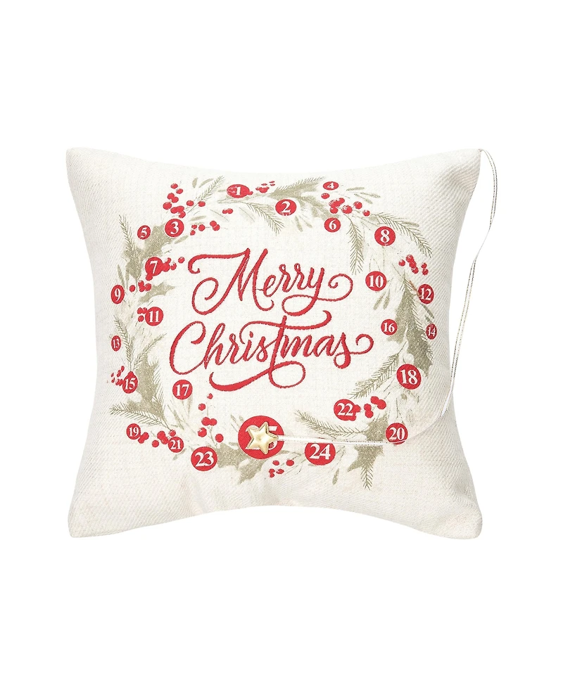 Merry Christmas Wreath 13.5' x 13.5" Embellished Throw Pillow