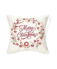 Merry Christmas Wreath 13.5' x 13.5" Embellished Throw Pillow