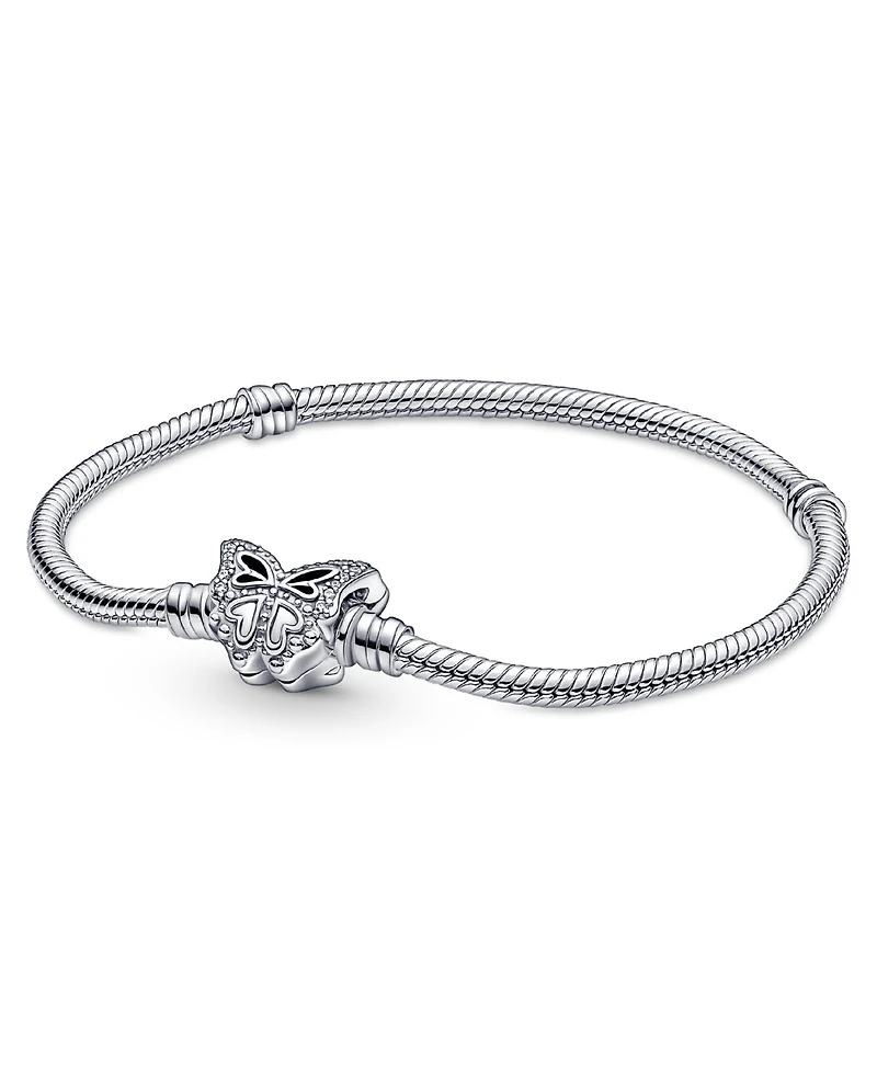 Pandora Moments Cubic Zirconia Butterfly Clasp Snake Chain Bracelet