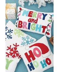 Merry And Bright Hooked Christmas Throw Pillow