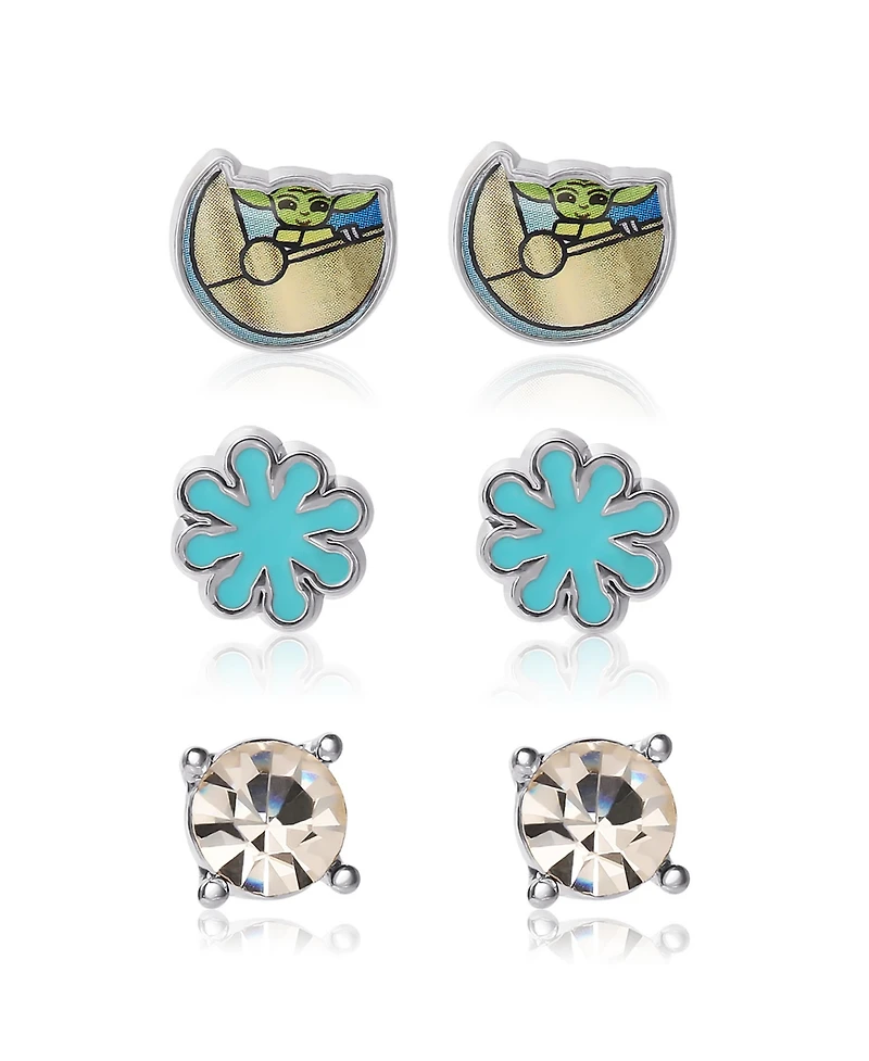 Star Wars Grogu Fashion Silver Plated Stud Earrings Set - 3 Pairs