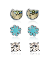 Star Wars Grogu Fashion Silver Plated Stud Earrings Set - 3 Pairs