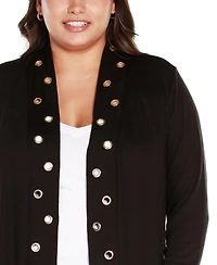 Belldini Plus Long Sleeve Grommet Trim Cardigan Sweater