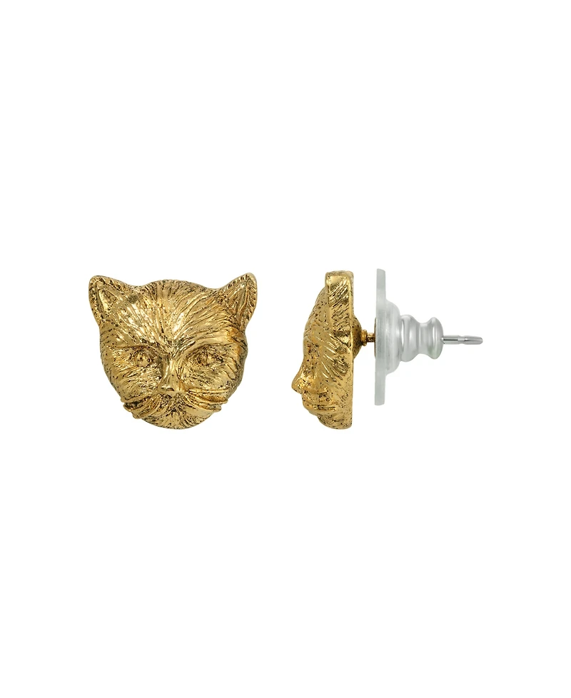 2028 Gold-Tone Cat Stud Earrings