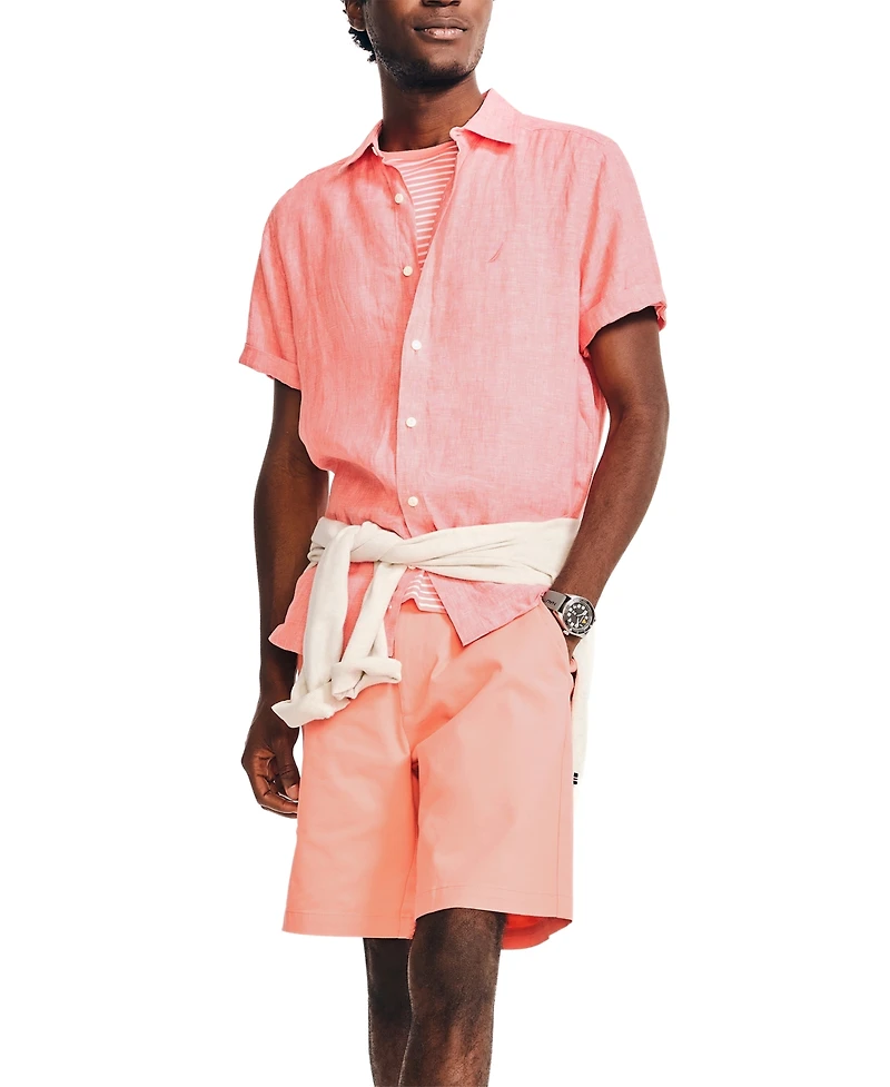 Nautica Men's Classic-Fit Solid Linen Short-Sleeve Shirt