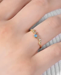 Simulated Opal (3mm) & Pave Wavy Accent Ring 18k Gold-Plated Sterling Silver