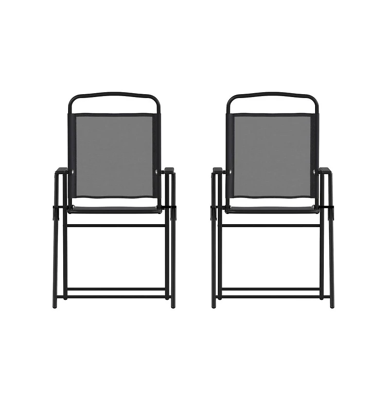 Munroe Set Of Textilene Folding Sling Style Patio Chairs With Armrests