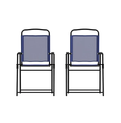 Munroe Set Of Textilene Folding Sling Style Patio Chairs With Armrests