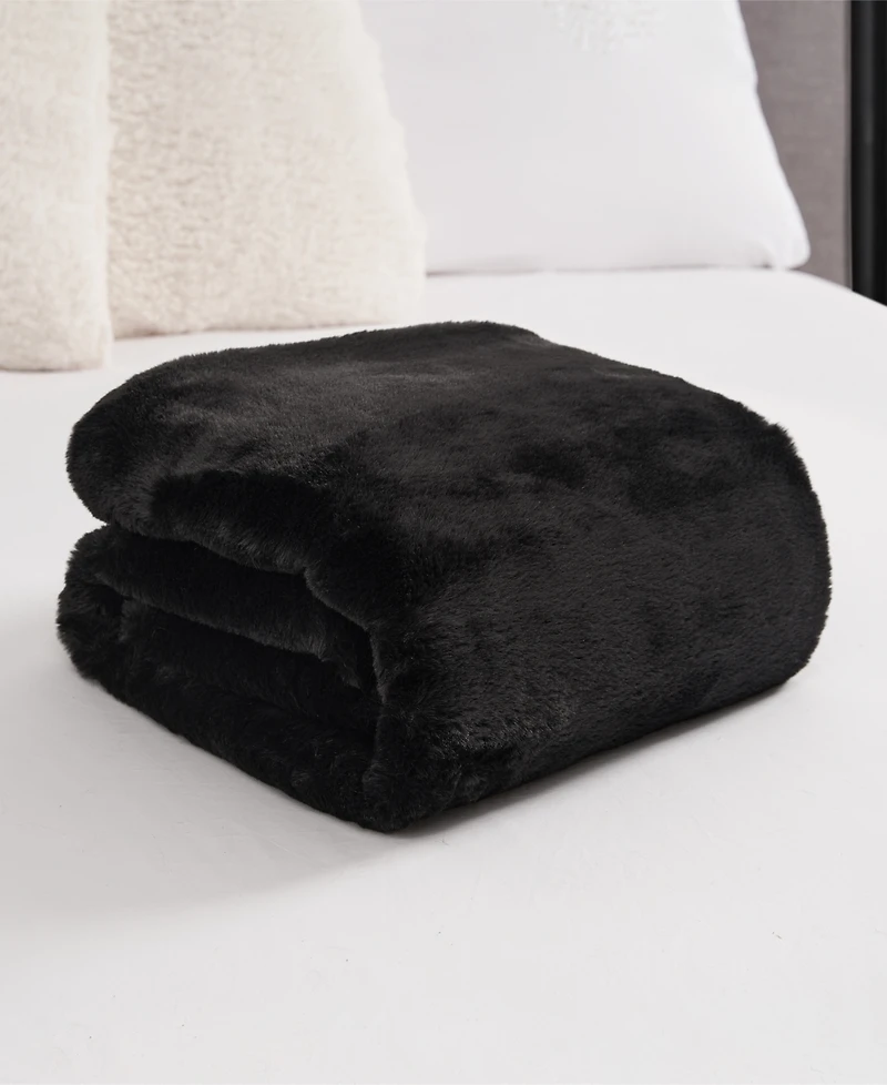 Lucky Brand Solid Mink Faux Fur Throw, 50" x 70"
