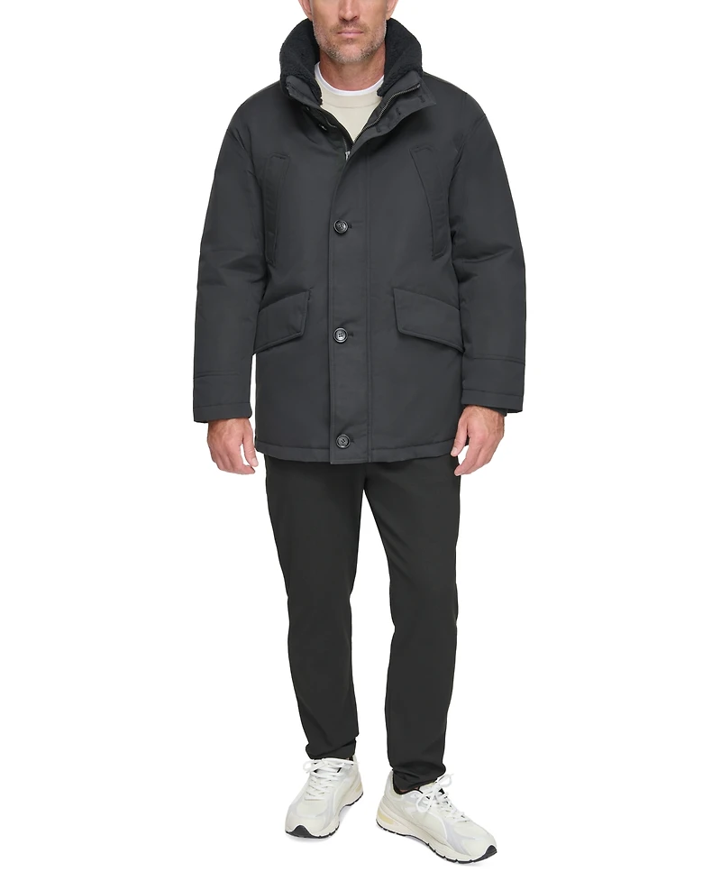 Marc New York Men's Wittstock Insulated Full-Zip Waxed Parka with Removable Fleece Trim