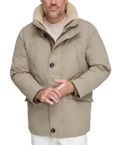 Marc New York Men's Wittstock Insulated Full-Zip Waxed Parka with Removable Fleece Trim