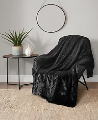 Lucky Brand Embossed Cable Faux Fur Throw, 50" x 70"