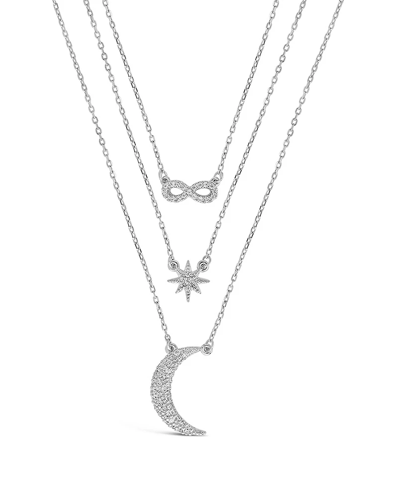 Sterling Forever Cubic Zirconia Snowflake Stud Earring and Layered Necklace Peace & Joy Gift Set