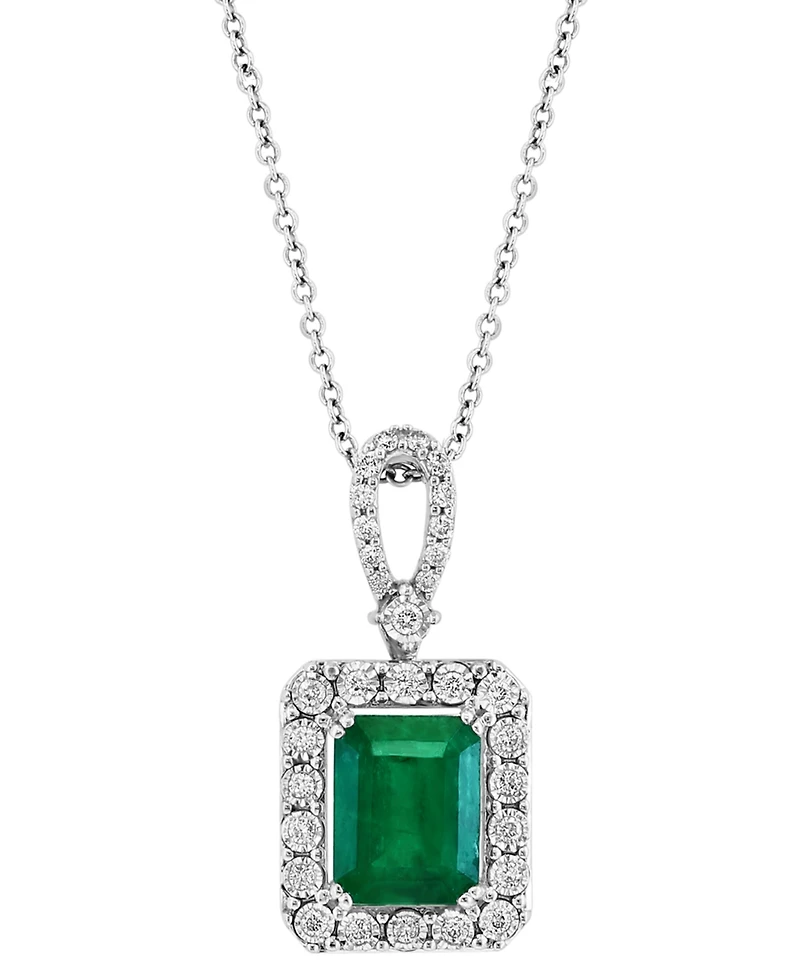Effy Emerald (2-1/5 ct. t.w.) & Diamond (1/4 ct. t.w.) 18" Pendant Necklace in 14k White Gold (Also Available in 14k Yellow Gold)