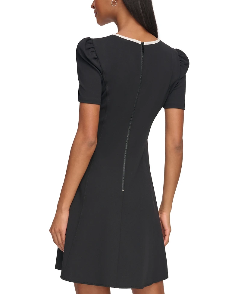 Karl Lagerfeld Paris Women's Scuba-Crepe Contrast-Trim A-Line Dress
