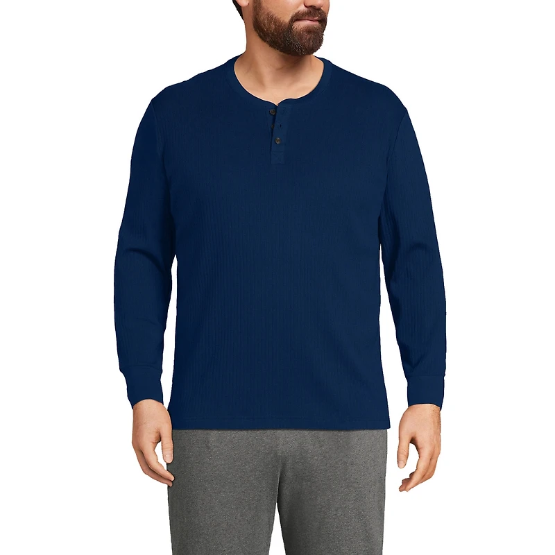 Lands' End Men's Big & Tall Knit Rib Pajama Henley T-Shirt
