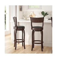 Tally 30" Classic Wooden Open Back Swivel Bar Height Pub Stool With Upholstered Padded Seat And Integrated Footrest