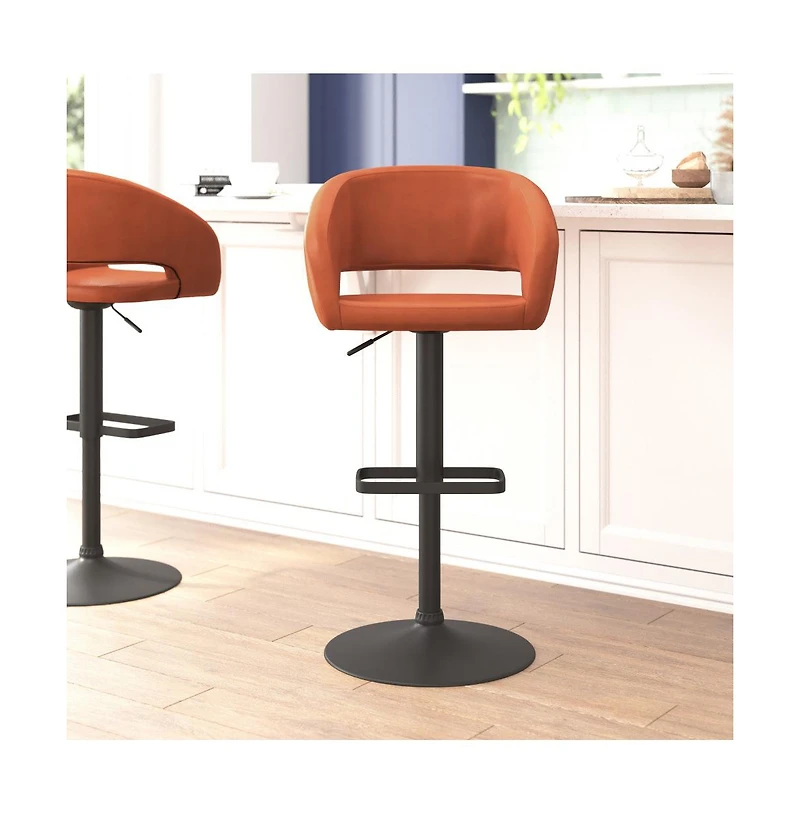Shae Contemporary Upholstered Adjustable Height Barstool With Rounded, Cutout Mid-Back And Pedestal Base