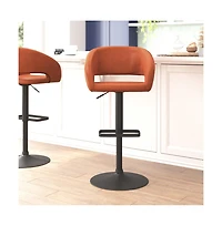 Shae Contemporary Upholstered Adjustable Height Barstool With Rounded, Cutout Mid-Back And Pedestal Base
