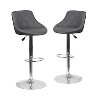 2 Pack Contemporary Vinyl Bucket Seat Adjustable Height Barstool With Diamond Pattern Back And Chrome Base