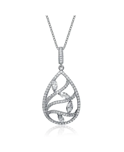 Stylish Sterling Silver White Gold Plated Cubic Zirconia Drop Pendant