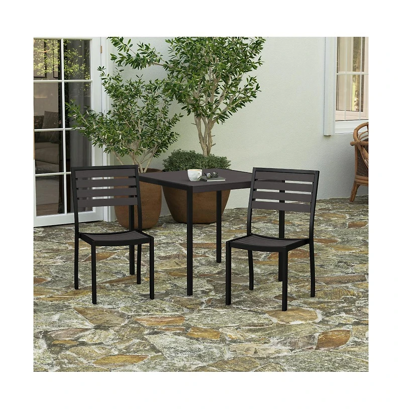 Kersey Outdoor Side Chairs Poly Faux Wood And Metal Patio Deck For All-Weather Use- Set Of 2