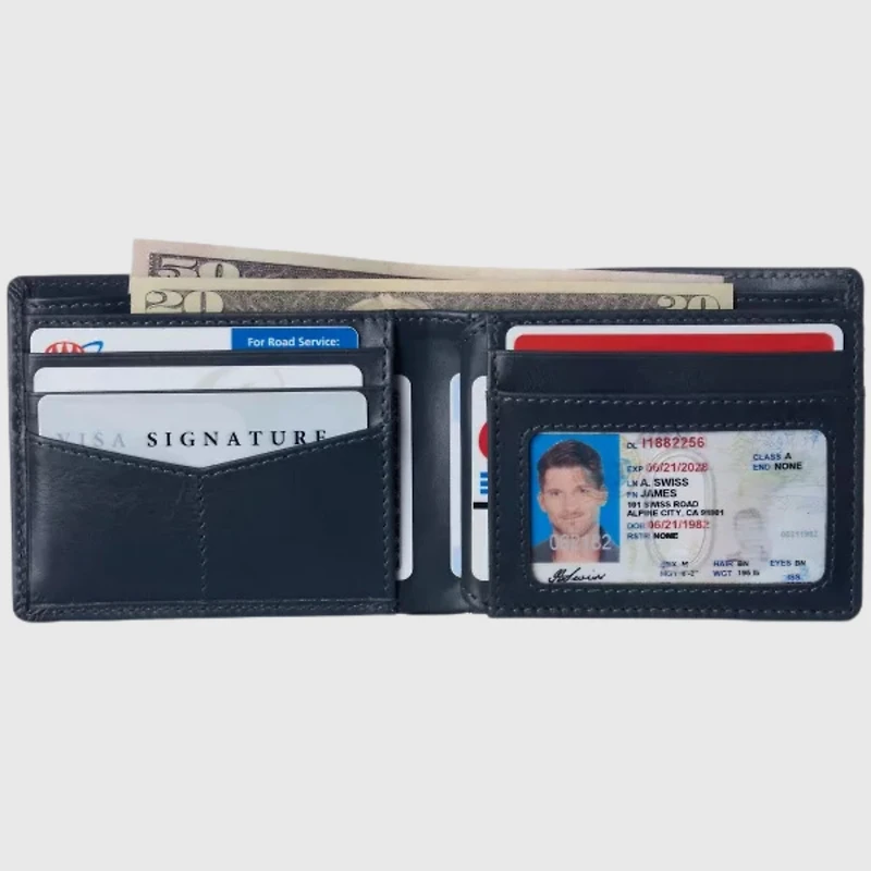 Alpine Swiss Mens Commuter Rfid Bifold Wallet 2 Id Windows Divided Bill Section