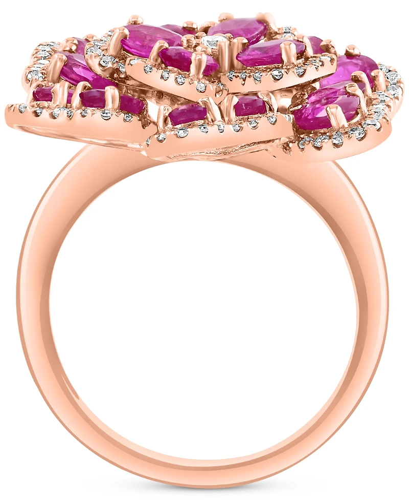 Effy Ruby (3-3/4 ct. t.w.) & Diamond (5/8 ct. t.w.) Flower Ring in 14k Rose Gold