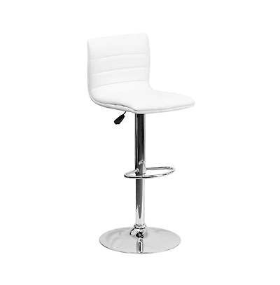 Coti Modern Channel Tufted Upholstered Height Adjustable Mid-Back Stool And Pedestal Base With Footrest