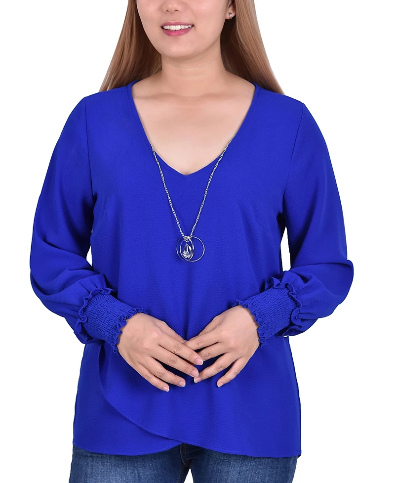 Ny Collection Petite Long Sleeve Crepe Blouse