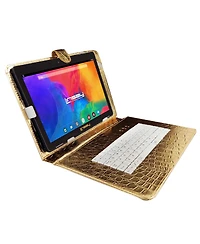 Linsay New 10.1" Tablet Octa-Core 128GB Powerful Bundle Luxury with Gold Keyboard Newest Android 13
