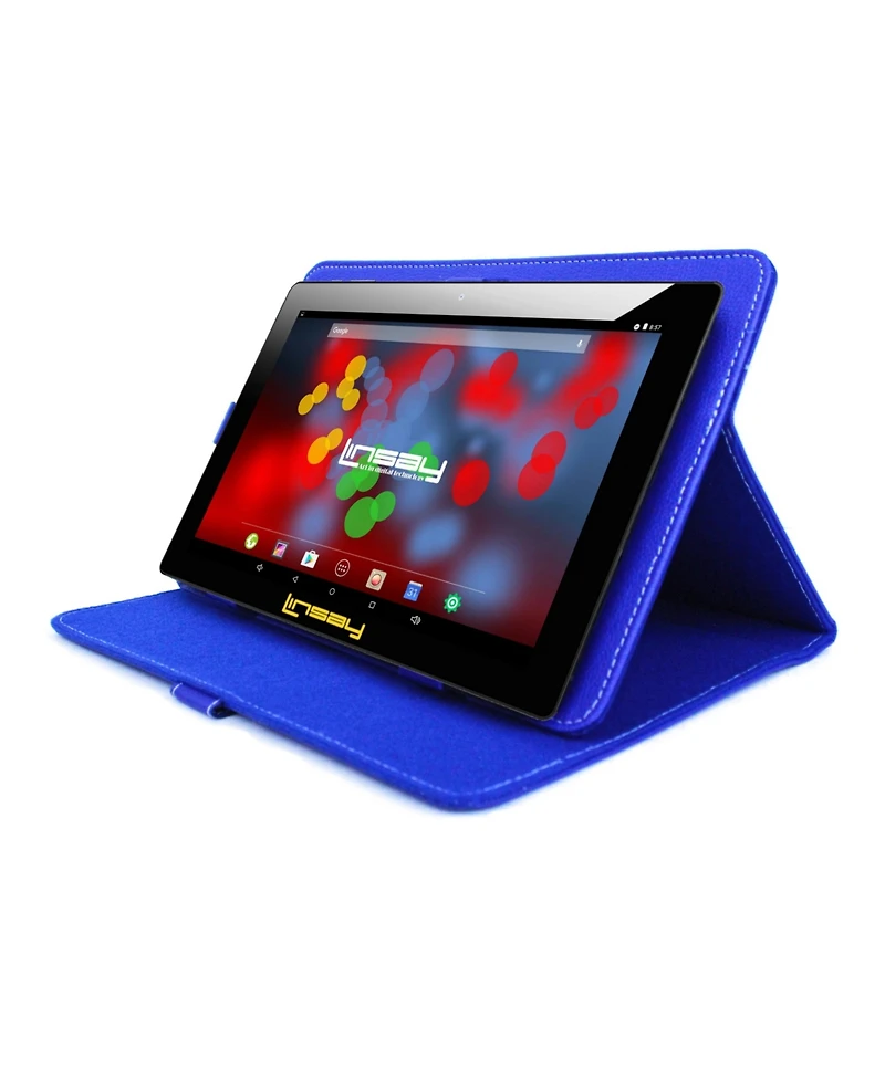 Linsay New 10.1" Tablet Octa Core 128GB Bundle with Leather Case Newest Android