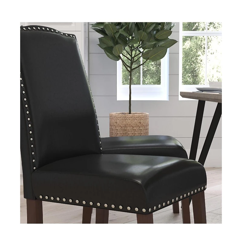Hollowell Parsons Chair Plush Dining Chair With Accent Nail Trim And Wooden Legs