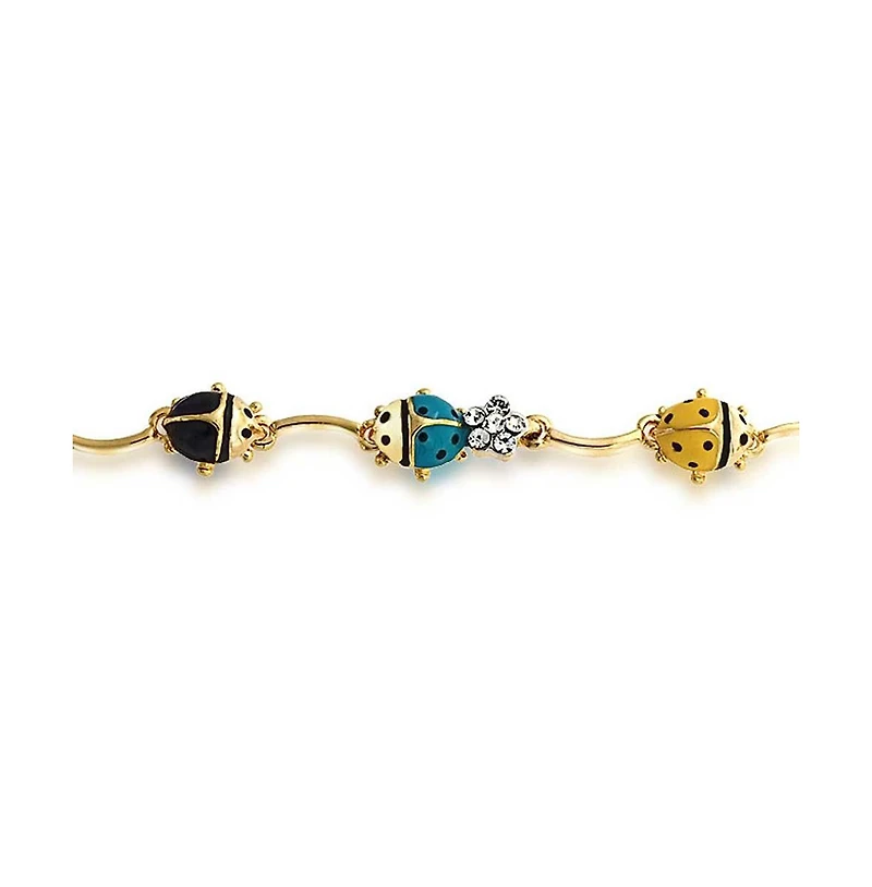 Colorful Good Luck Garden Lucky Ladybug Link Charm Bracelet For Women Crystal Gold Plated