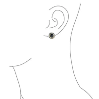 Black Onyx Cubic Zirconia Two Tone Square Cushion Omega Earrings For Women Gold Plated Rhodium Plated Brass