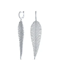 Bling Jewelry Modern Statement Large Long Linear Leaf Pave Cz Cubic Zirconia Chandelier Earrings Prom Rhodium Plated