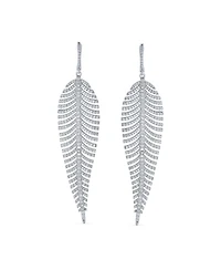 Bling Jewelry Modern Statement Large Long Linear Leaf Pave Cz Cubic Zirconia Chandelier Earrings Prom Rhodium Plated