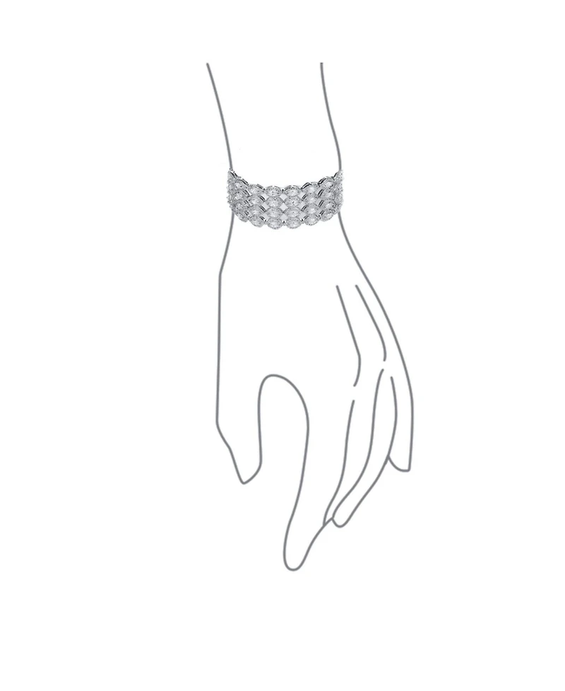 Bling Jewelry Art Deco Style Jewelry Cz Marquise Cubic Zirconia 4 Row Wide Tennis Bracelet Rhodium Plated 7.5 Inches. Perfect Formal Party.