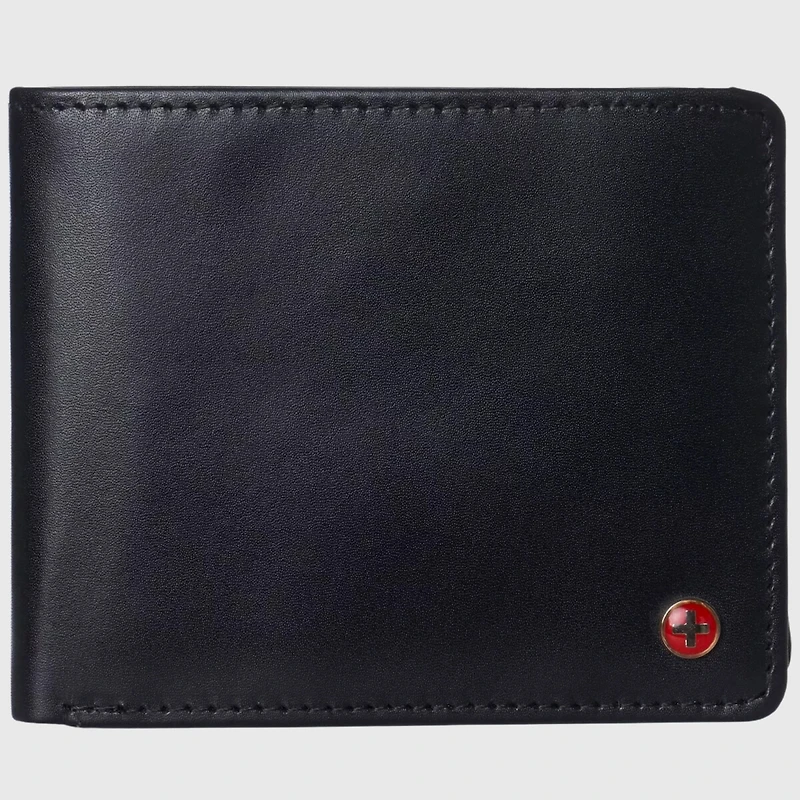 Alpine Swiss Mens Genuine Leather Rfid Safe Bifold Wallet Passcase 2 Id Windows