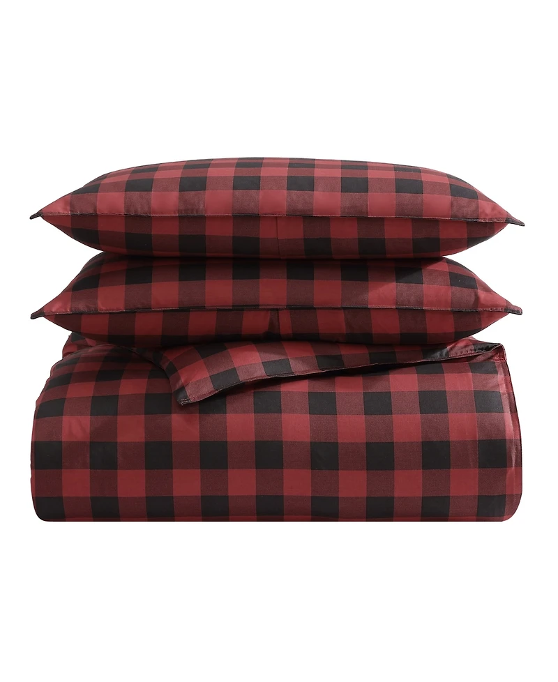 Closeout! Eddie Bauer Mountain Plaid Cotton Reversible 3 Piece Comforter Set, King