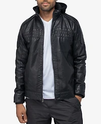 X-Ray Men's Grainy Polyurethane Leather Hooded Jacket with Faux Shearling Lining