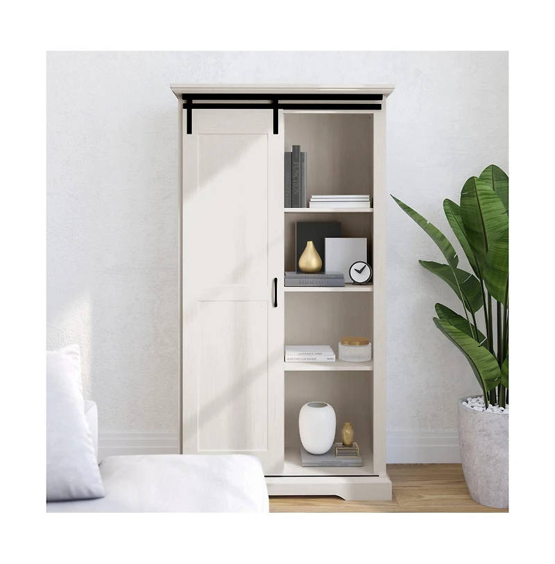 Finnoula Farmhouse Storage Cabinet, Semi-Open Storage With Sliding Barn Door