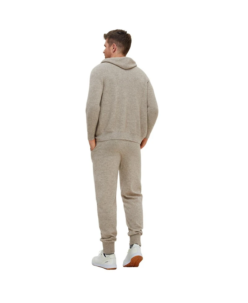 Bellemere Men's Ribbed Cashmere Full Zipper Hoodie and Jogger Set